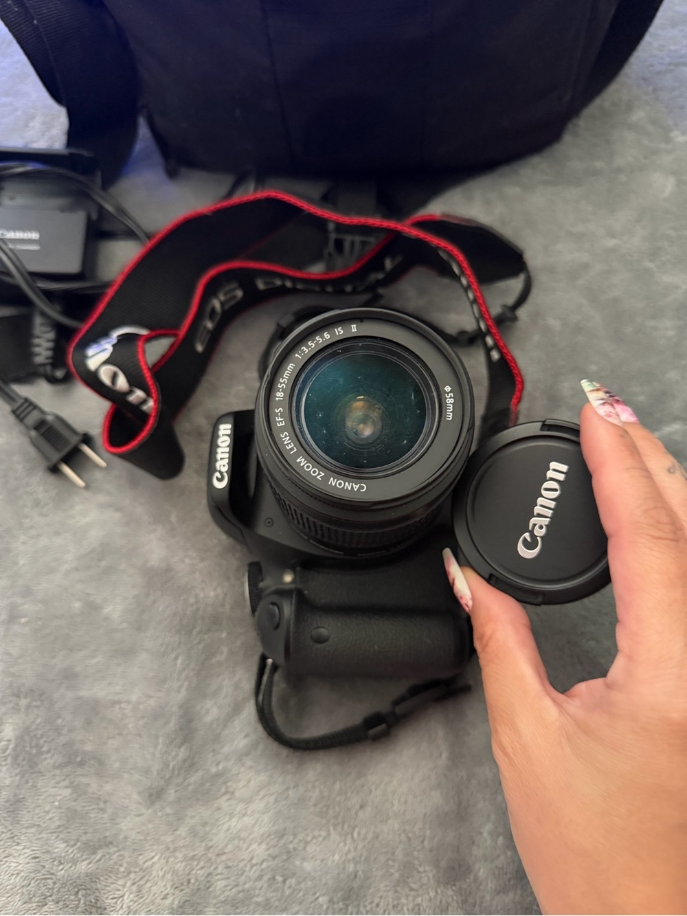 Canon DSLR Camera in Black with Red-Trim Strap rod rebel t3i
